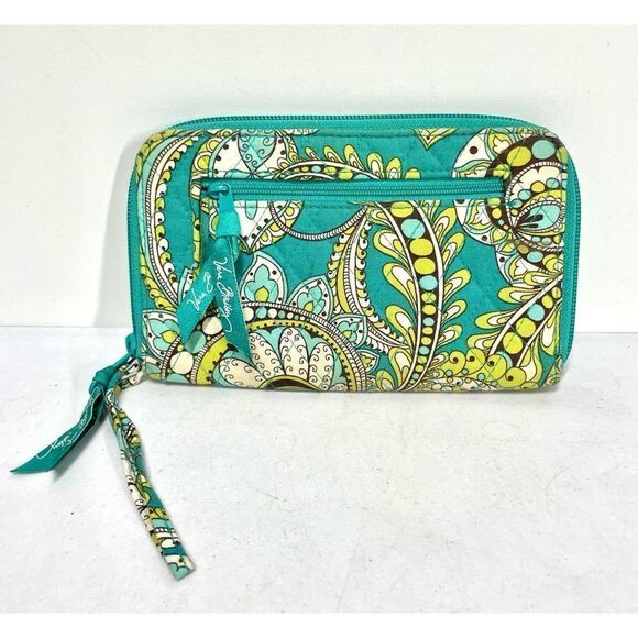 Vintage Vera Bradley Blue Green Peacock Wristlet Wallet Large Retired Pattern - Picture 2 of 4